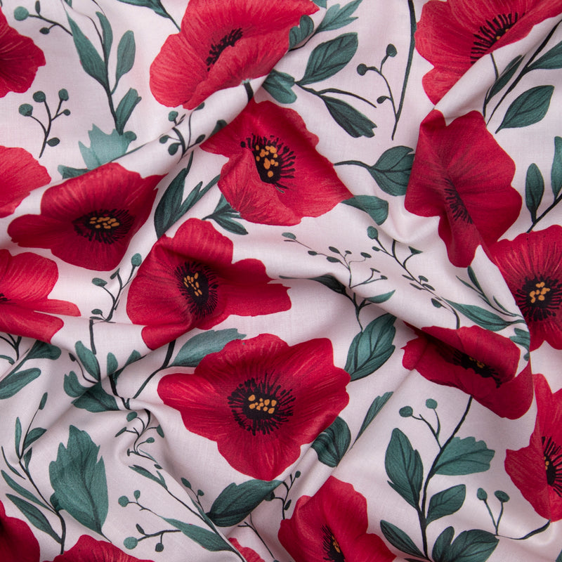 Bawełna maki na bieli